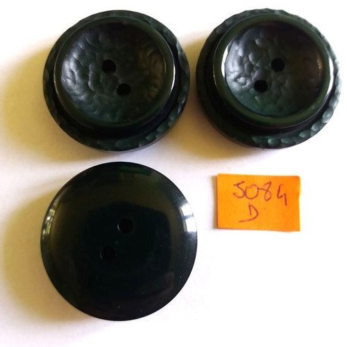 3 boutons résine vert - vintage - 32mm - 5084d