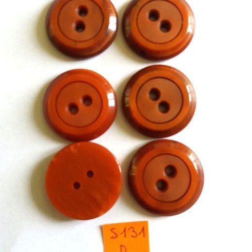 5 boutons résine marron - vintage - 30mm - 5131d