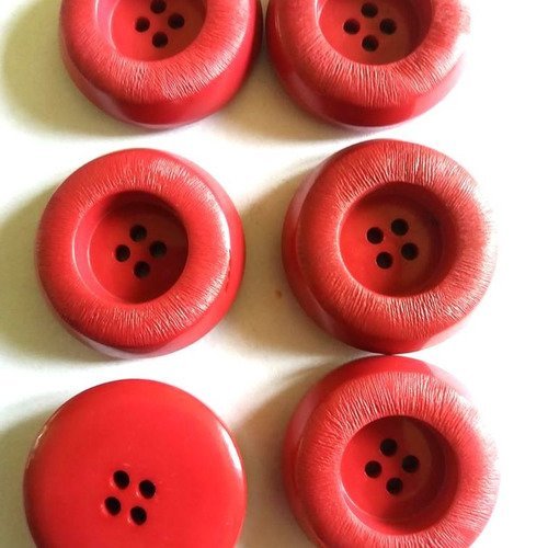 4 boutons résine rouge - vintage - 30mm - 5130d