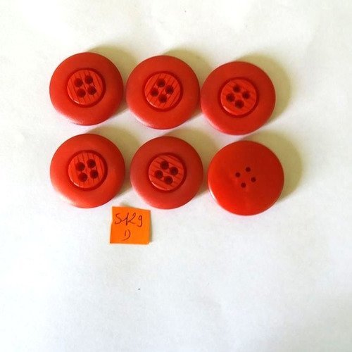 4 boutons résine rouge - vintage - 30mm - 5129d