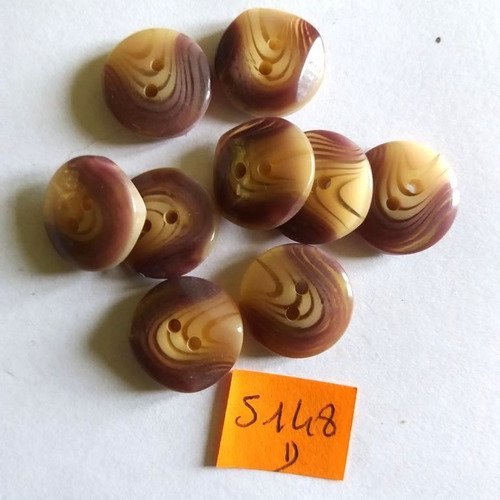 9 boutons résine marron et beige - vintage -15mm - 5148d