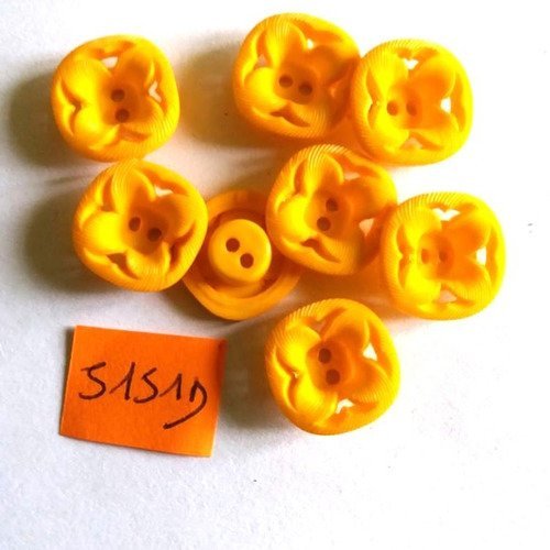 8 boutons résine orange - vintage -14mm - 5151d