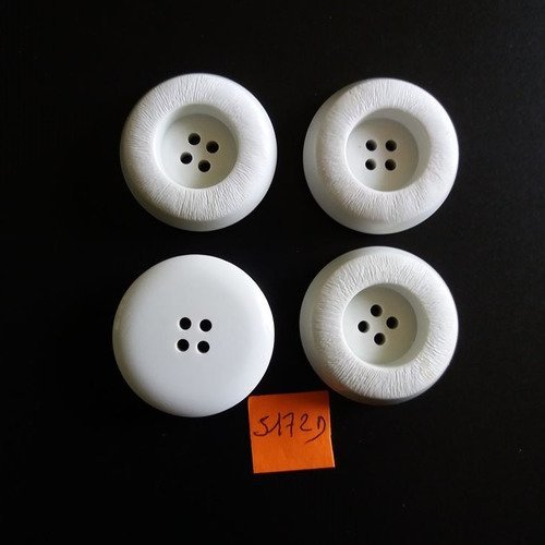 4 boutons résine blanc - vintage - 30mm - 5172d