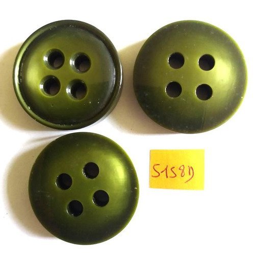 3 boutons résine vert - vintage - 35mm - 5158d