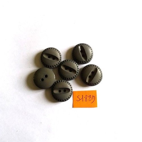 6 boutons résine gris foncé - vintage - 17mm - 5188d