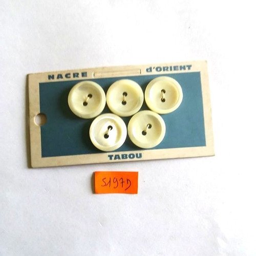 1 plaquette de 5 boutons en nacre blanc nacré - vintage - 18mm - 5197d