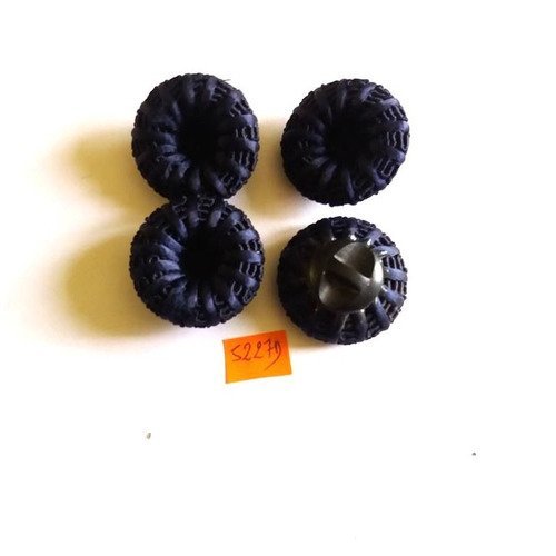4 boutons résine noir et tissu bleu marine - vintage - 32mm - 5227d