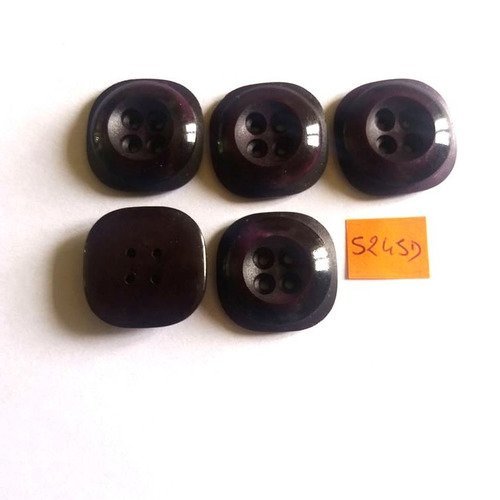 5 boutons résine violet - vintage - 24x24mm - 5245d