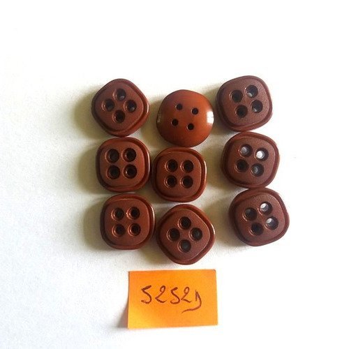 9 boutons résine marron - vintage - 13x13mm - 5252d