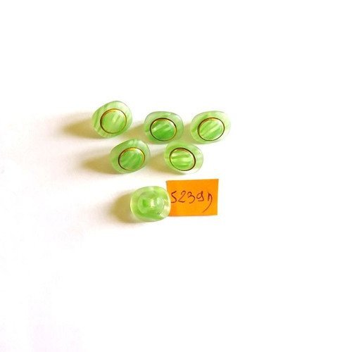 6 boutons en verre vert et liserai doré - vintage - 12mm - 5239d