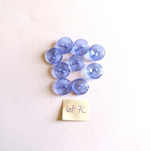 9 boutons résine bleu transparent - 13mm - 7c
