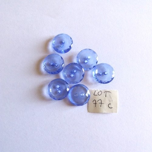 7 boutons en résine bleu transparent - 15mm - 77c