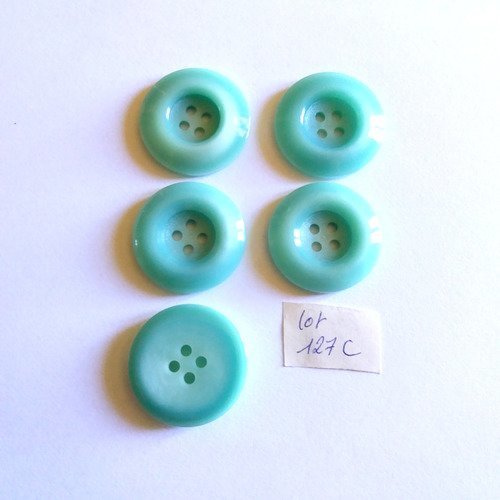 5 boutons en résine vert d'eau - 27mm - 127c