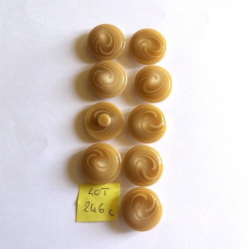 9 boutons en résine beige et marron - 22mm - 246c