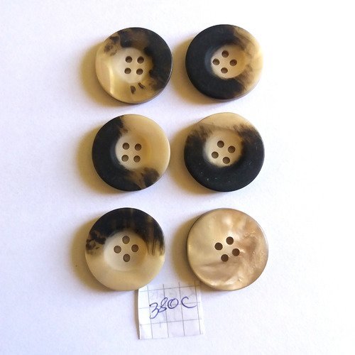 6 boutons en résine marron et beige - 25mm - 380c