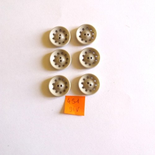 6 boutons en résine gris - 17mm - 451div