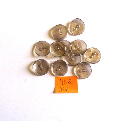 11 boutons en résine gris transparent - 15mm - 442div