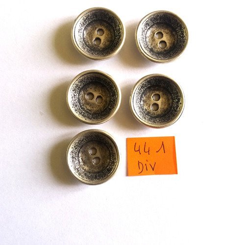 5 boutons en métal argenté - 22mm - 441div