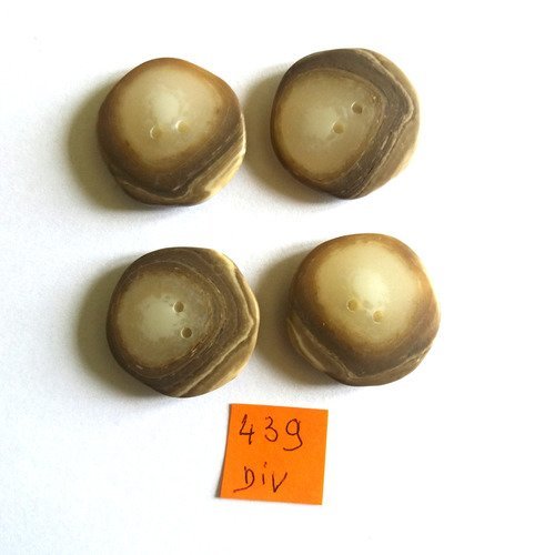 4 boutons en résine marron et beige - 21mm - 439div