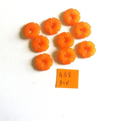 9 boutons en résine orange - décor fleur - 15mm - 438div
