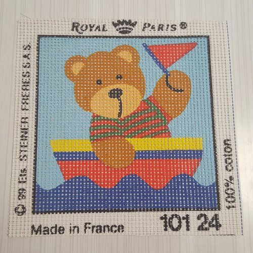 1 canevas "un ourson sur un bateau" - royal paris - taille de l'image 12x12cm 