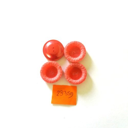 4 boutons résine rouge clair - vintage - 22mm - 2335d