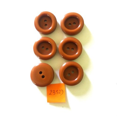6 boutons résine marron - vintage - 23mm - 2352d