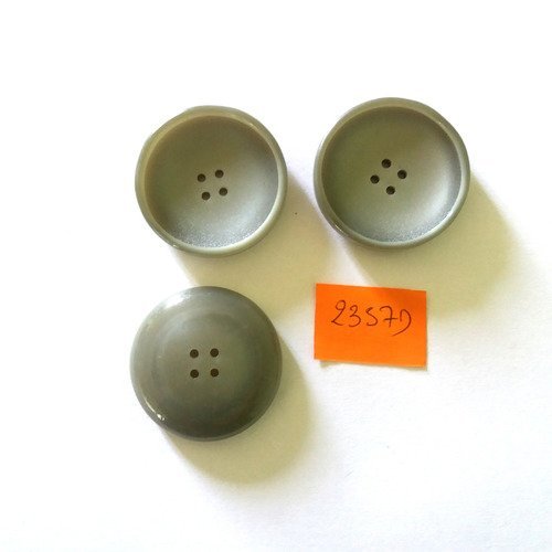 3 boutons résine gris clair - vintage - 35mm - 2357d