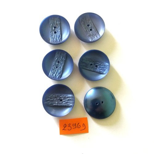 6 boutons résine bleu - vintage - 27mm - 2396d