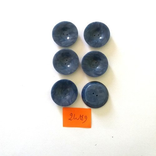6 boutons résine bleu - vintage - 26mm - 2418d