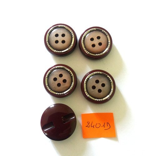 5 boutons résine bordeaux et argenté - vintage - 25mm - 2401d