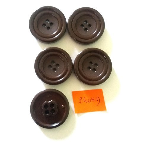 5 boutons résine marron - vintage - 30mm - 2403d