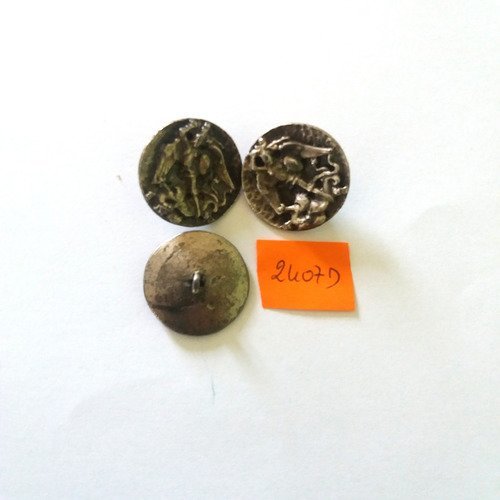 3 boutons métal argenté - vintage -26mm - 2407d
