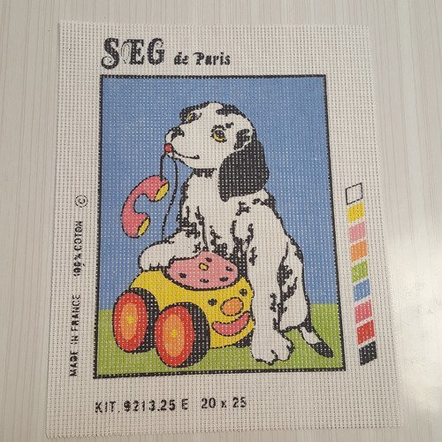 1 canevas "chien dalmatien au téléphone" - seg - 20x25cm - 100% coton - made in france