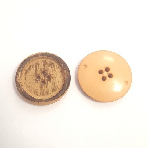 2 boutons résine marron - imitation bois - 34mm - 19t