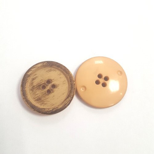 2 boutons résine marron - imitation bois - 28mm - 20t