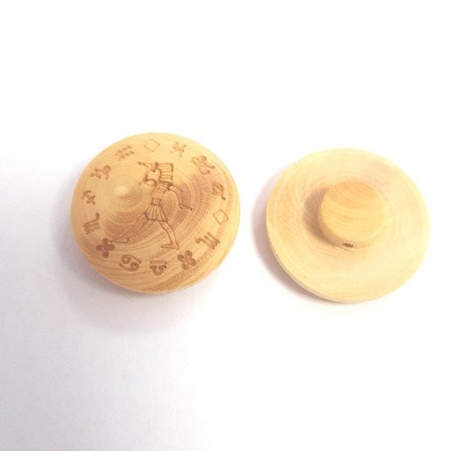 2 boutons bois marron - dessin égyptien - 18mm - 31t