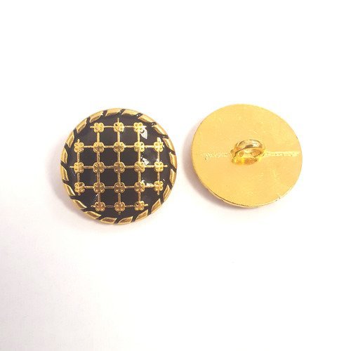 2 boutons métal doré et noir - 20mm - 43t
