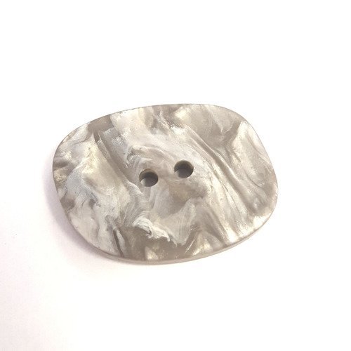 1 bouton résine argenté/gris - incrustation de peinture argenté/gris - 35x27mm - 38t