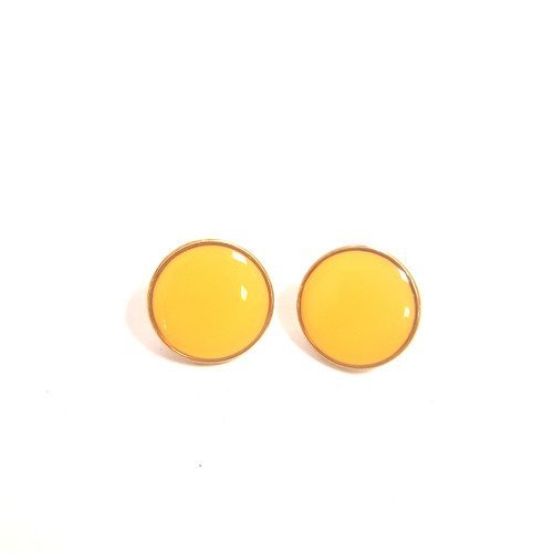 2 boutons résine jaune et doré - 15mm- 105t