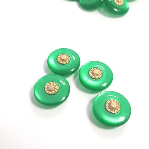 4  boutons résine vert et doré - 15mm- 159t