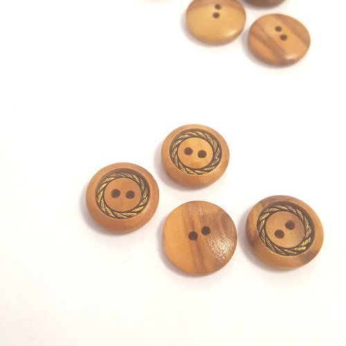 4 boutons bois marron et doré - 15mm- 188t