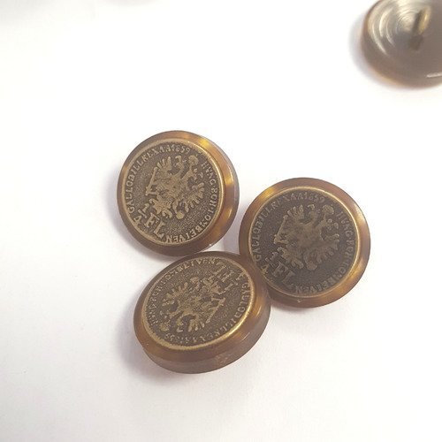 3 boutons résine bronze - imitation pièce de monnaie - 18mm - 182t