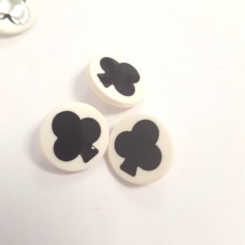 3 boutons résine noir et blanc ( trèfle ) - 14mm- 204t
