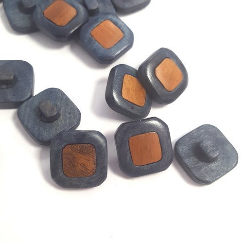 3 boutons bois bleu et marron - 15mm- 208t