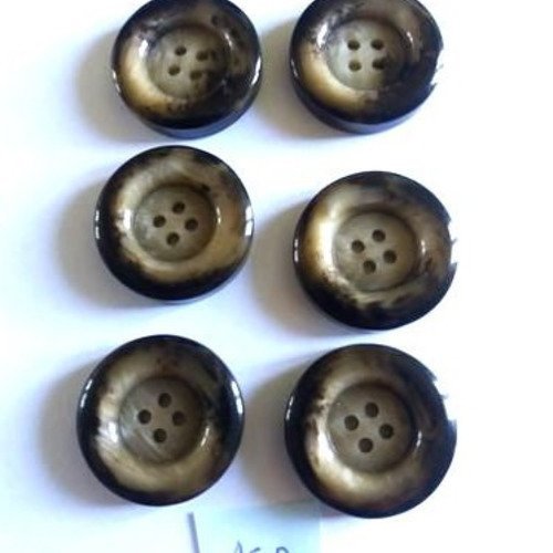 6 boutons résine marron et beige - 27mm - 15b