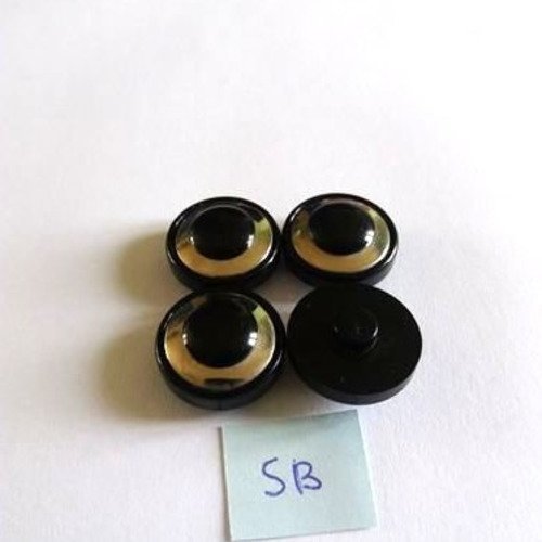 4 boutons en résine noir et métal argenté - 22mm - 5b