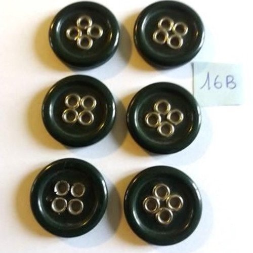 6 boutons en résine vert et argenté  - 27mm - 16b