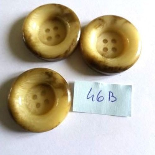 3 boutons en résine beige et marron - 30mm - 46b