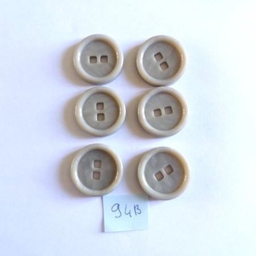 6 boutons en résine gris- 26mm - 94b